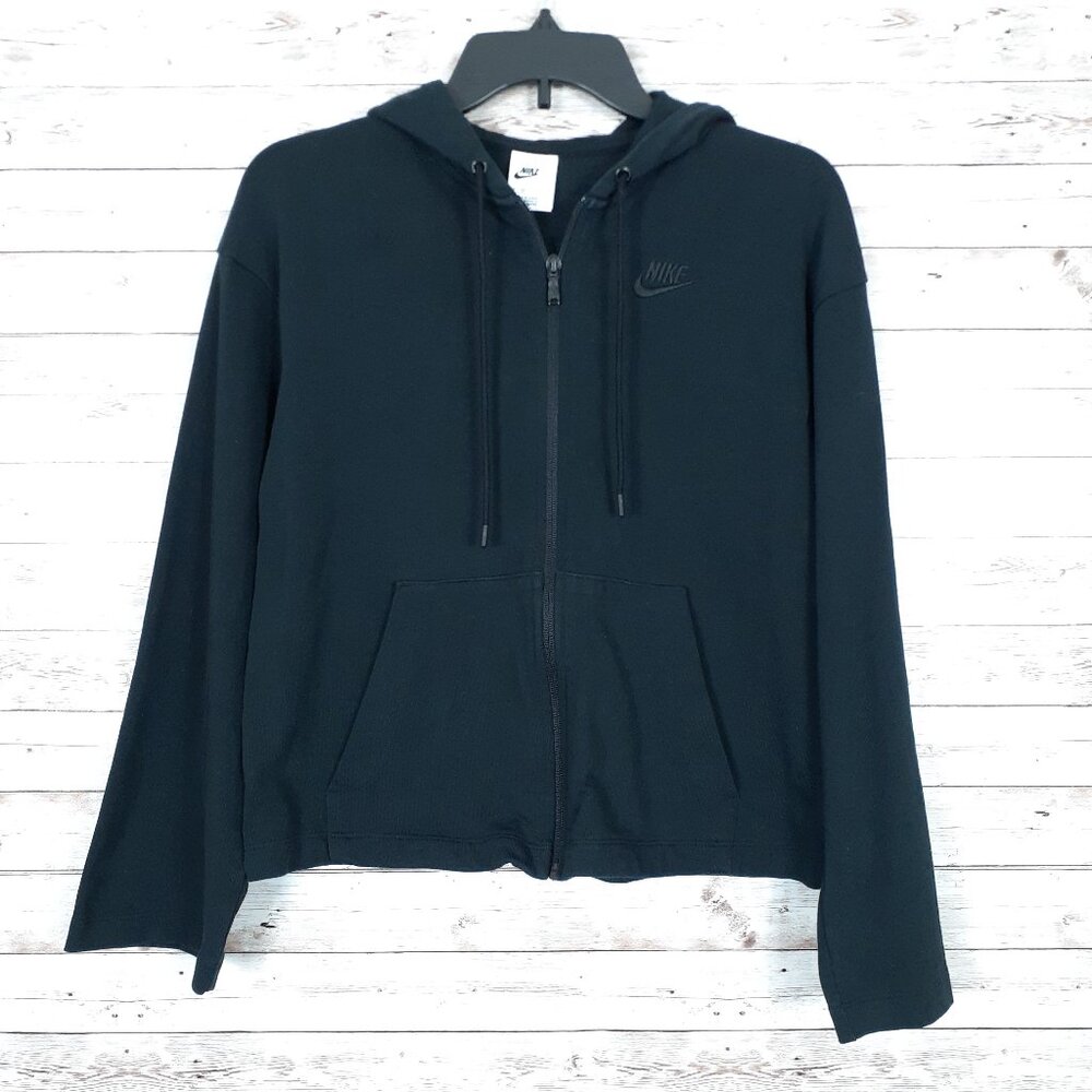Nike Womens Cropped Hoodie XS Wide Sleeve Black Full Zip 242A